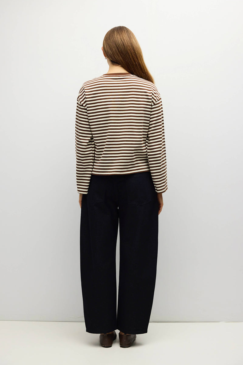 The Jessie Top | Striped Long Sleeve T-Shirt - Brown & Ivory