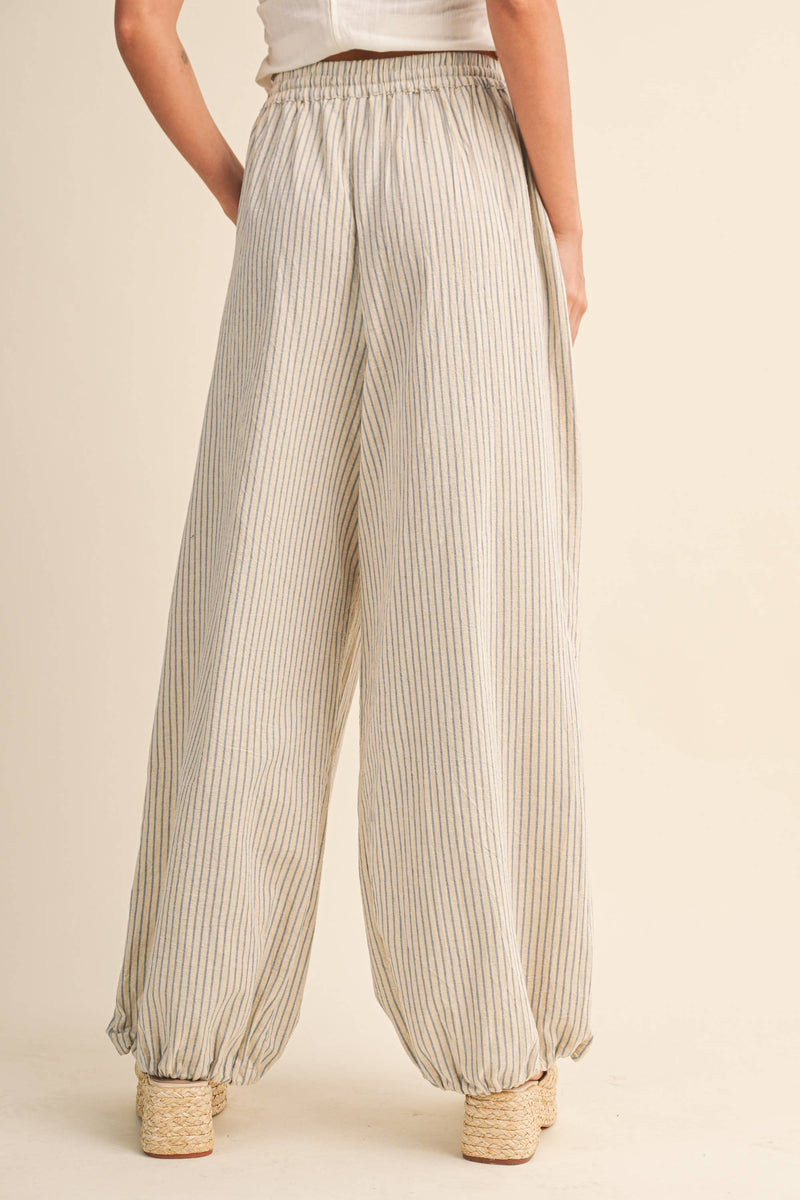 Stripe Balloon Pants - Ecru & Light Blue