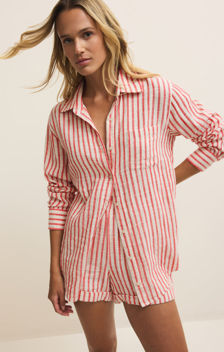 Z Supply • Saturdays Stripe Shirt - Crimson Crush