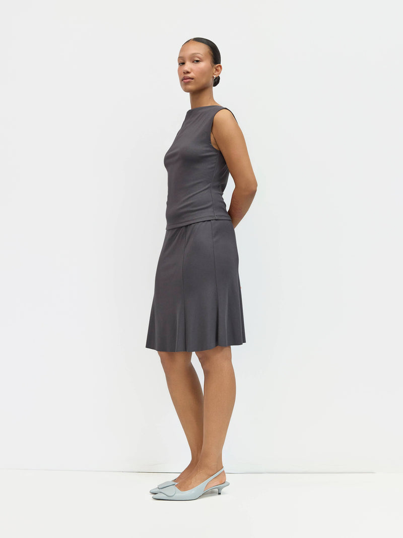 The Janey Top | Sleeveless Cowl Neck Knit Top - Charcoal