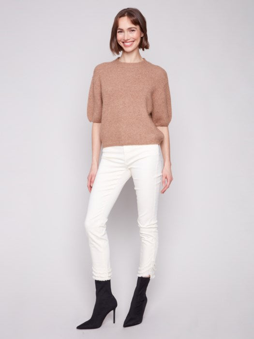 Elbow Sleeves Balloon Shape Sweater - Sesame
