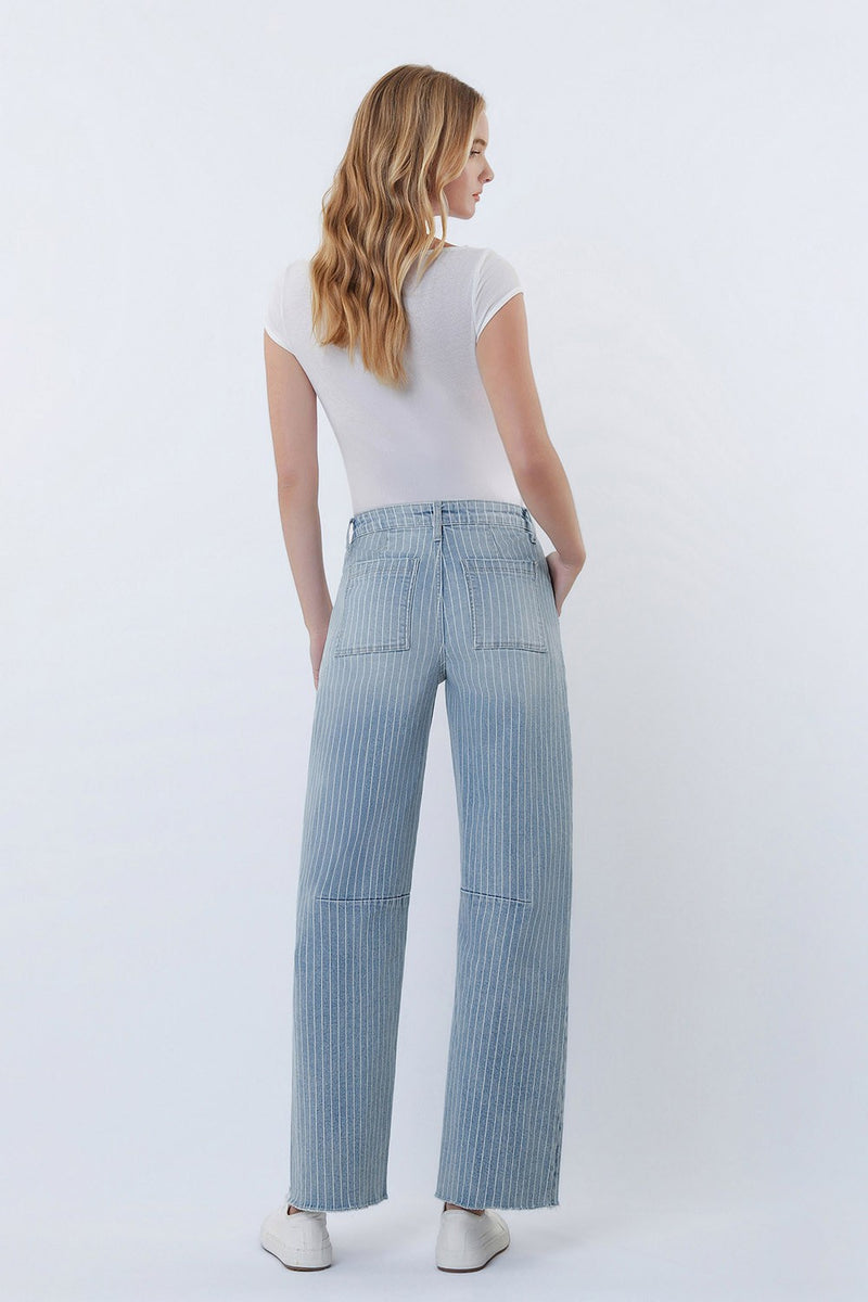 High Rise Barrel Jean - Stripe
