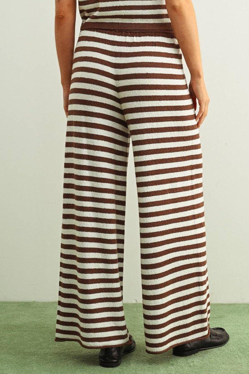 Striped Knit Pants - Brown & White