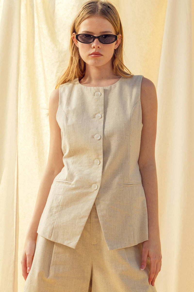 Button Up Vest - Oatmeal