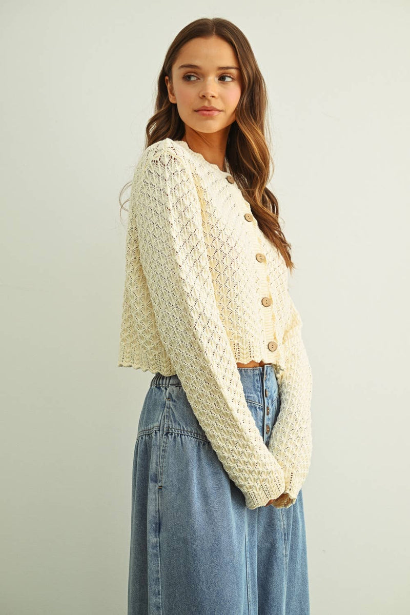 Scallope Crochet Cardigan - Beige