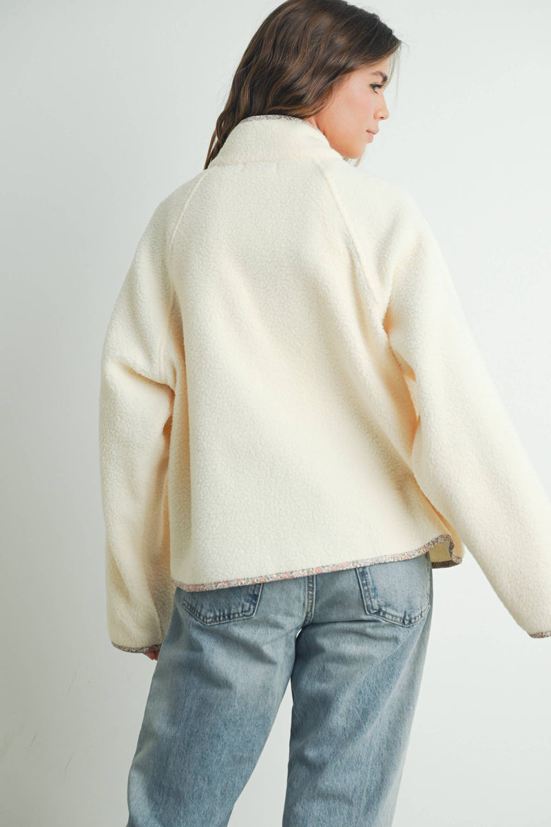 Mock Neck Sherpa Fleece Jacket - Ivory