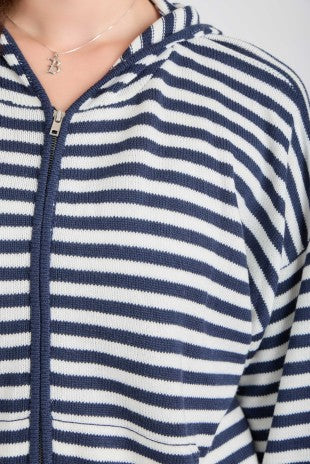 Striped Zip up Hoodie - Navy & Ivory (Curvy)