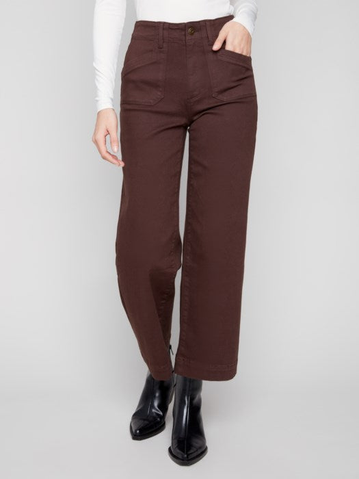 Cropped Wide Leg Colored Twill Pants