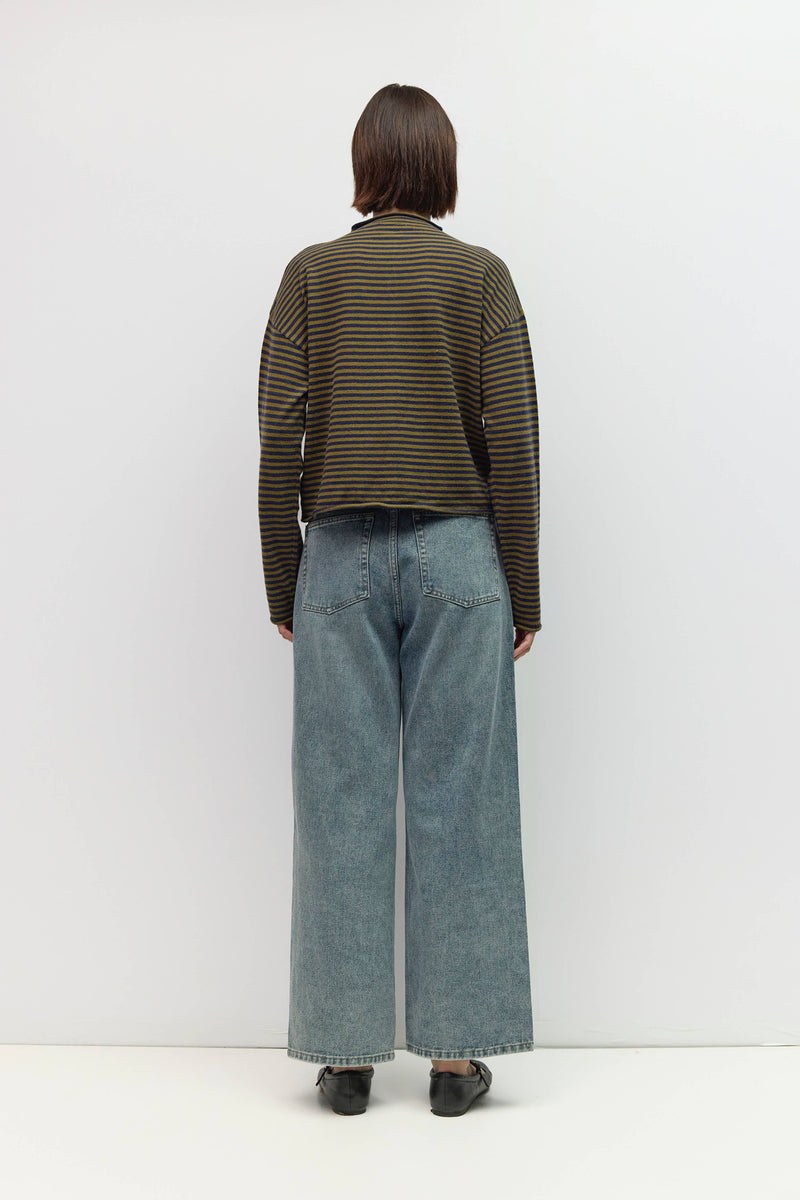 The Elisa Cardigan | Striped Button-Down Cardigan - Olive & Navy