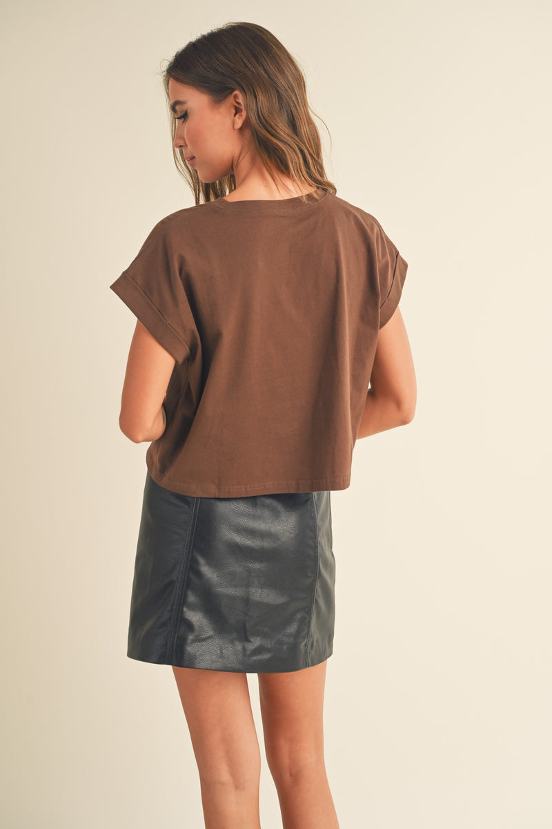Cuffed Sleeve Top - Brown