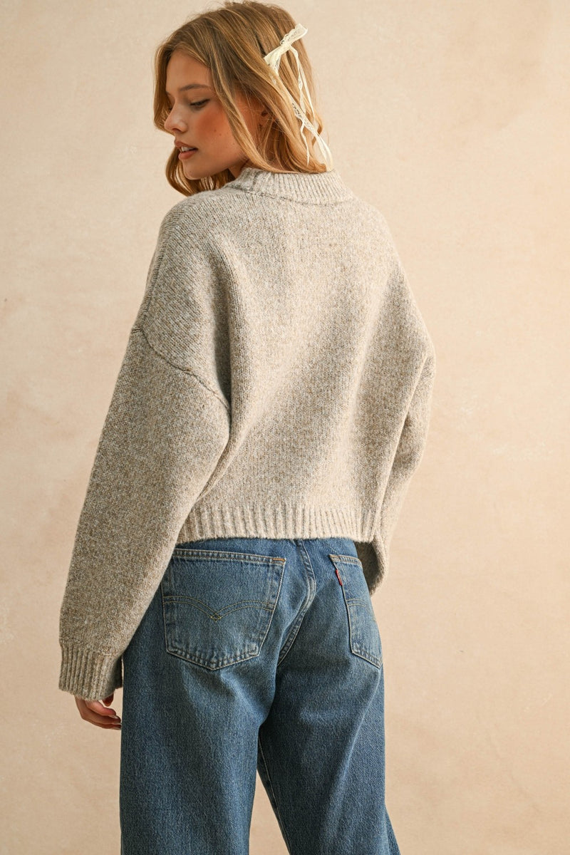 Round Neck Sweater - Heathered Gray-Beige