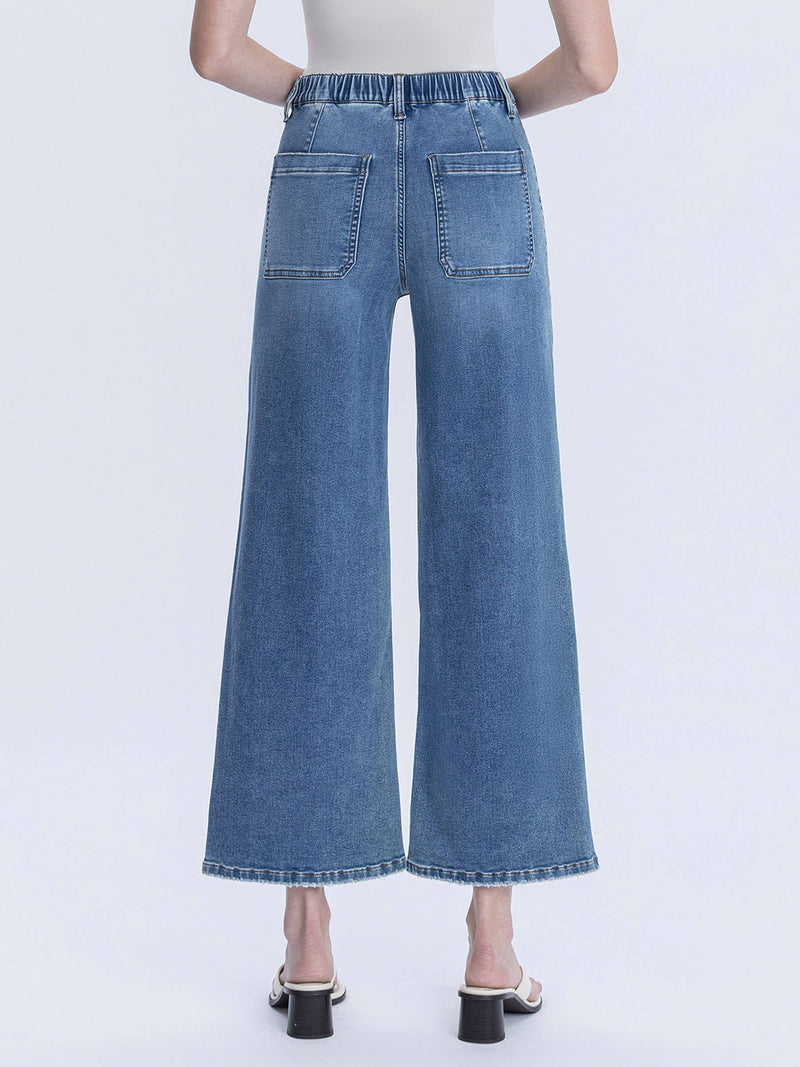 Vervet • High-Rise Elastic Waistband Wide Jeans - Serendipity Light