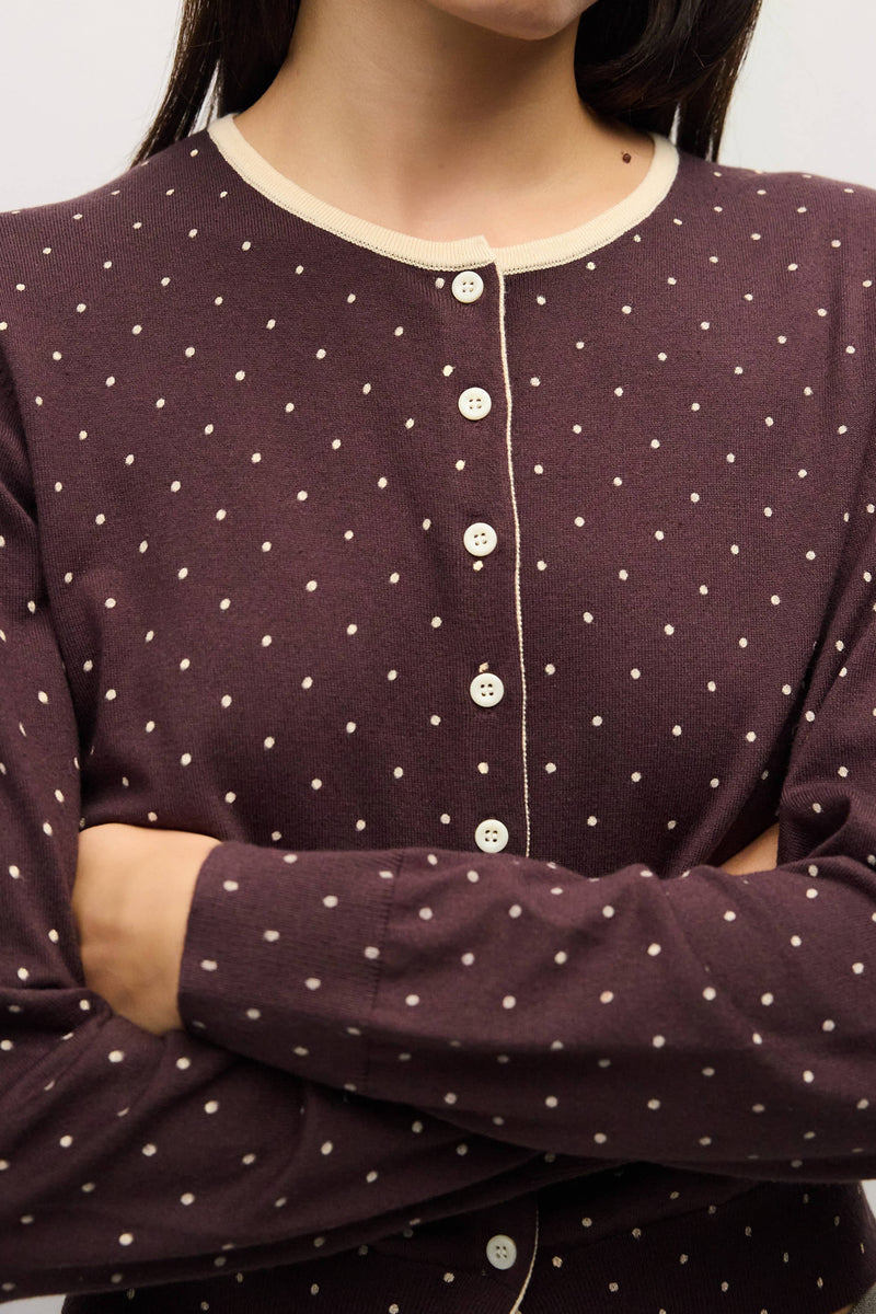 The Caroline Cardigan | Polka Dot Cardigan - Brown