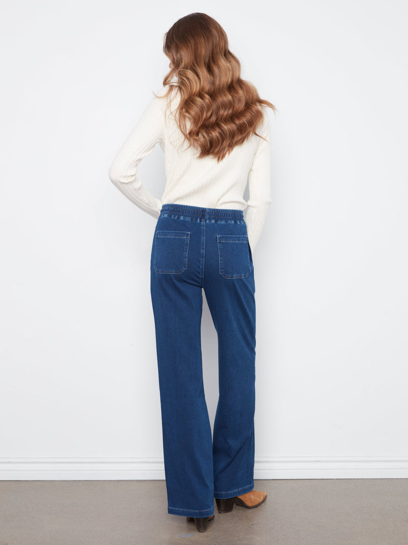 Charlie B • Knit Denim Wide Leg Jogger Pants - Indigo