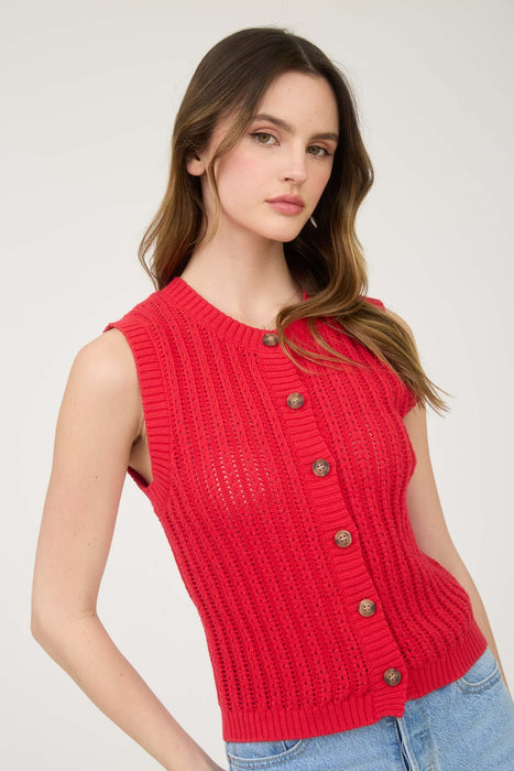 Button Down Vest - Red
