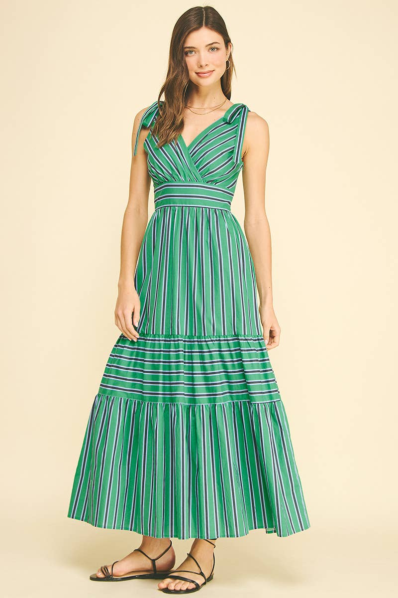 Stripe Tiered Maxi Dress - Green