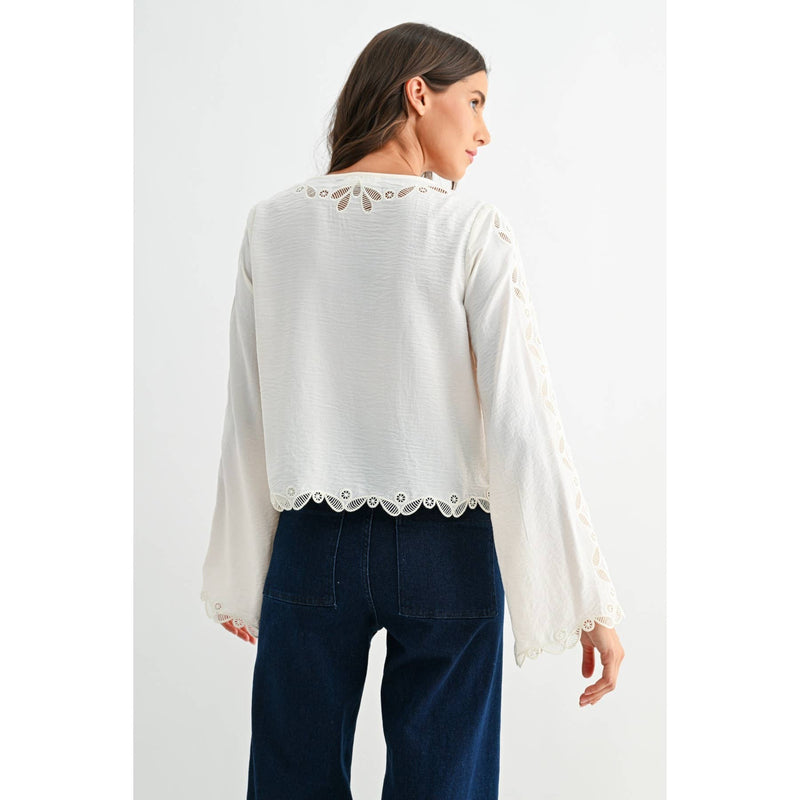 Scalloped Embroidered Blouse - Ivory
