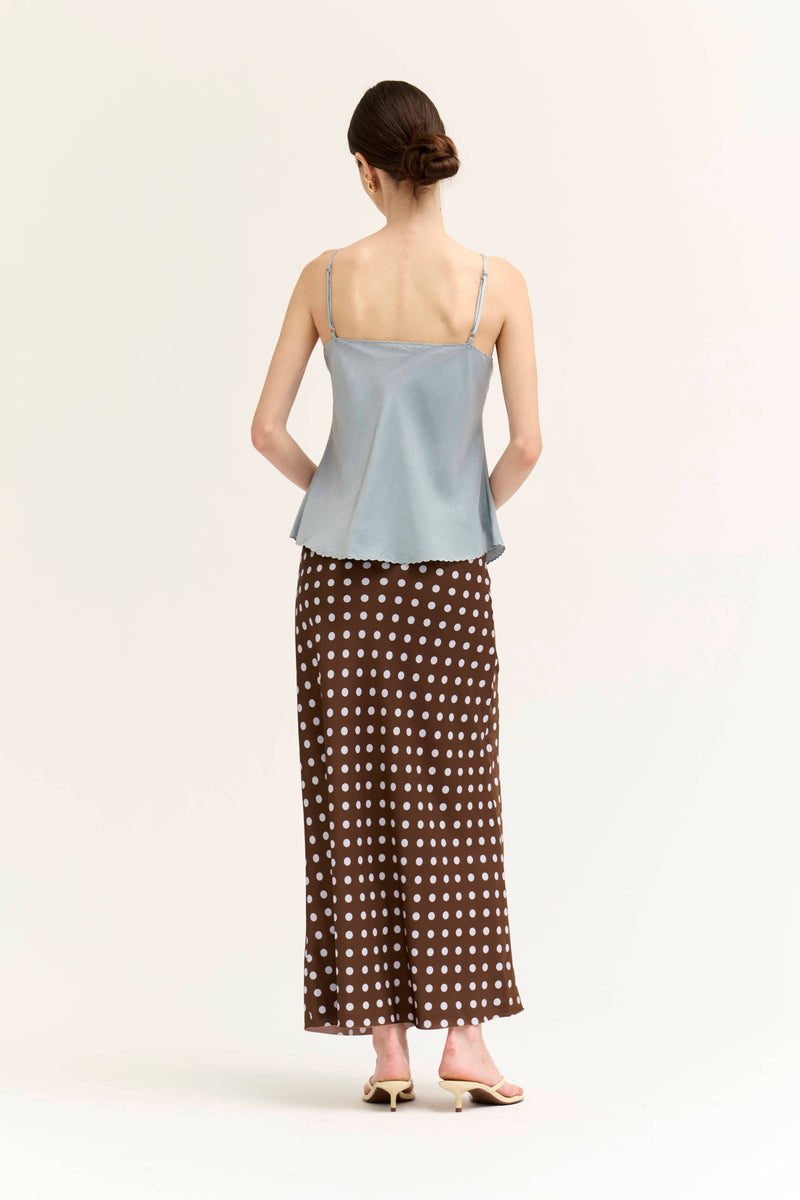 Polka Dot Slip Skirt - Brown & Pale Blue