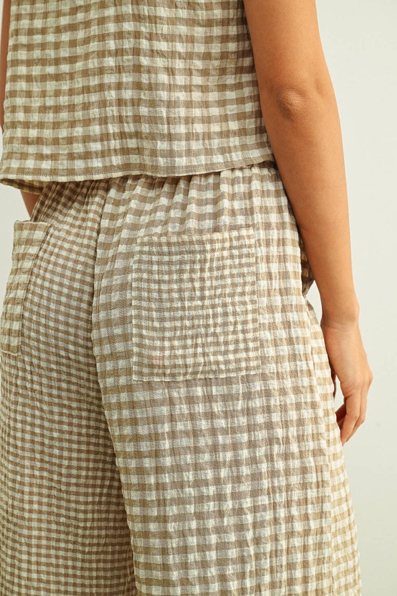 Gingham Straight Pants - Tan & Cream