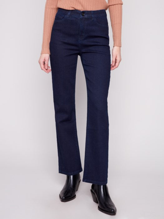 Straight Leg Stretch Denim Pants - Blue Black