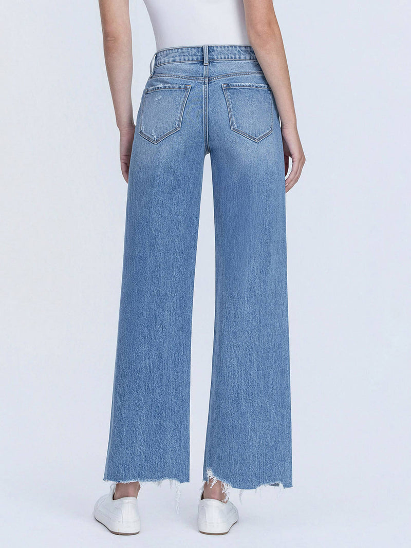 Vervet • High Rise Clean Cut Hem W/ Destruction Wide Leg Jeans - Victorious
