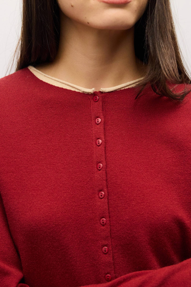 The Jolie Cardigan | Contrast Pop Cardigan - Red