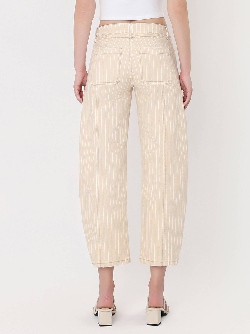Lovervet • High Rise Barrel Leg Jeans - Striped