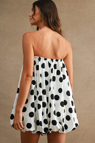 Strapless Polka Dot Bubble Romper - Black and White
