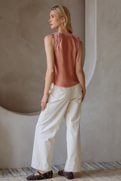 Satin Cami With Lace - Rust