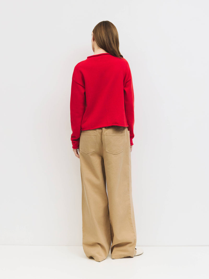 The Marlo Cardigan | Raw Hem Button-Down Cardigan- Red