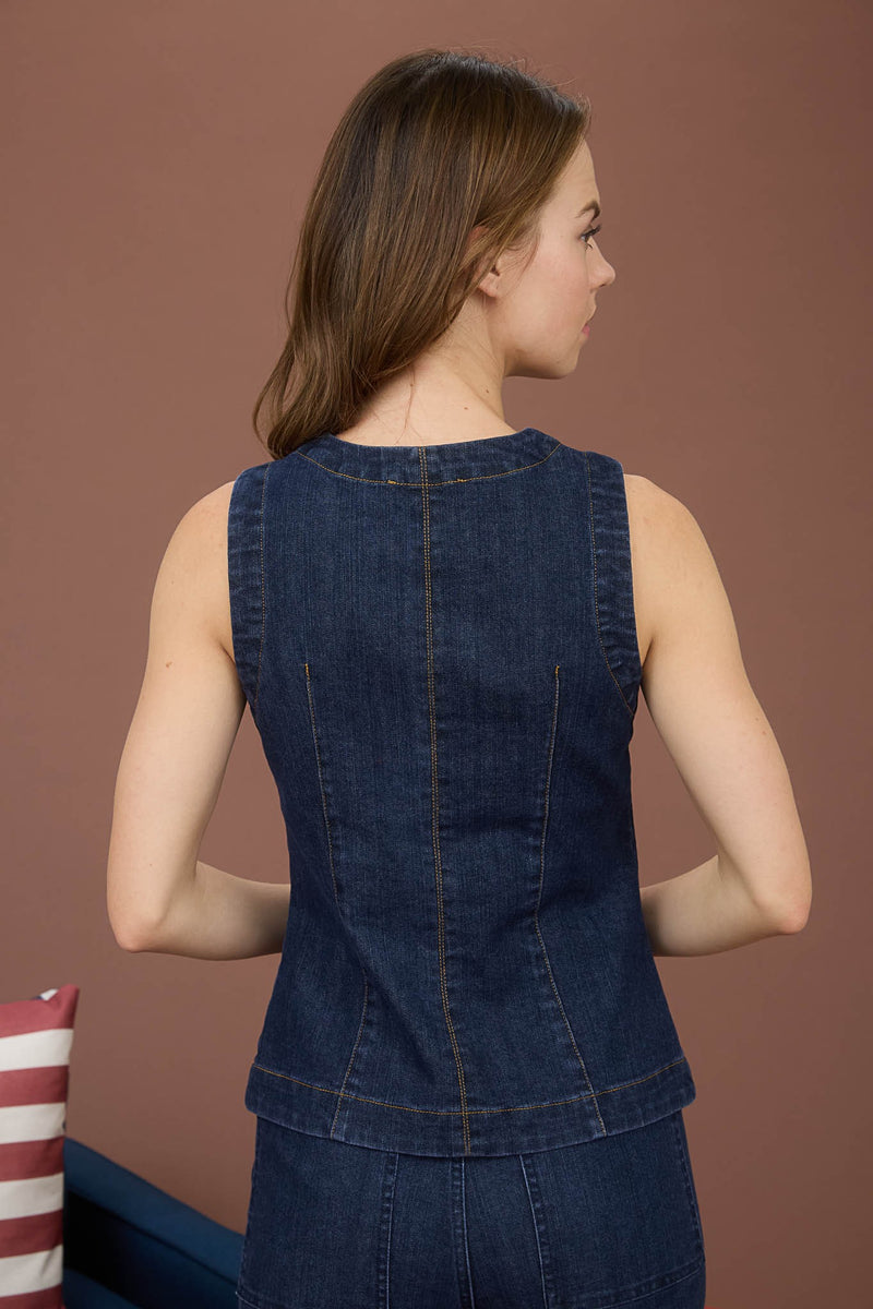 Collared Contrast Stripe Button Down Knit Top - Denim
