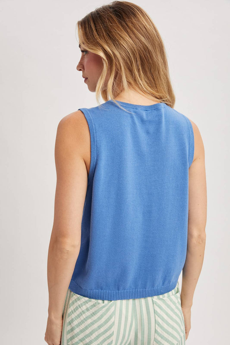 V-Neck Button Front Sweater Vest - Seabreeze