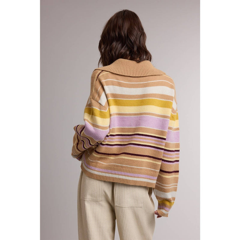 Collared Stripe Cardigan - Camel & Lavender