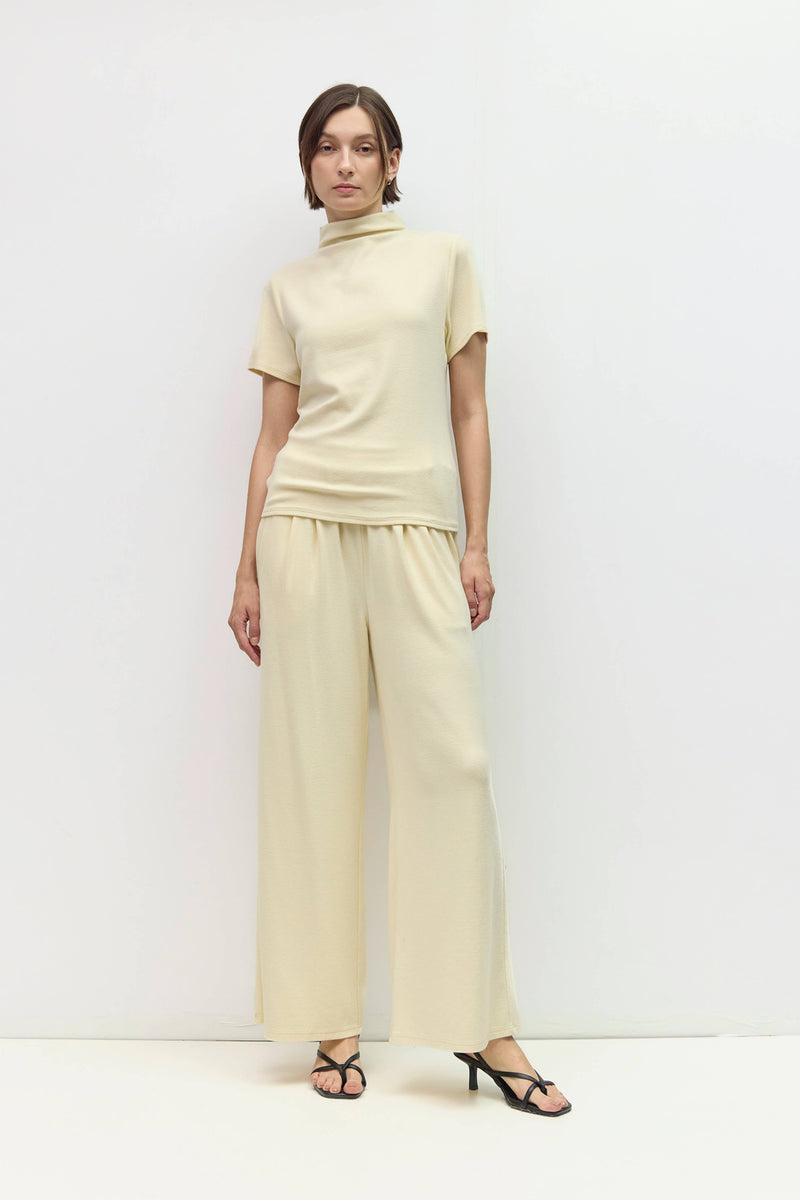 The Carrie Top | Soft Knit Turtleneck Short Sleeve Top - Beige