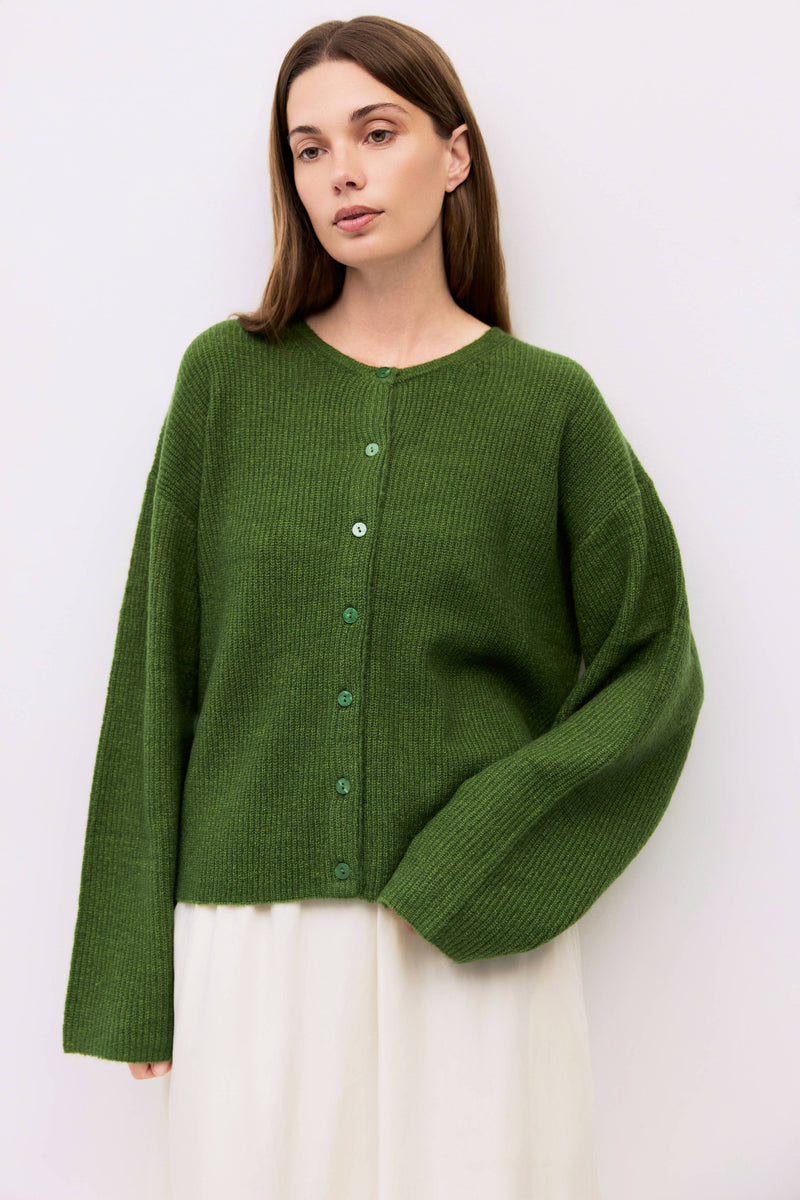 Fuzzy Knit Cardigan - Green