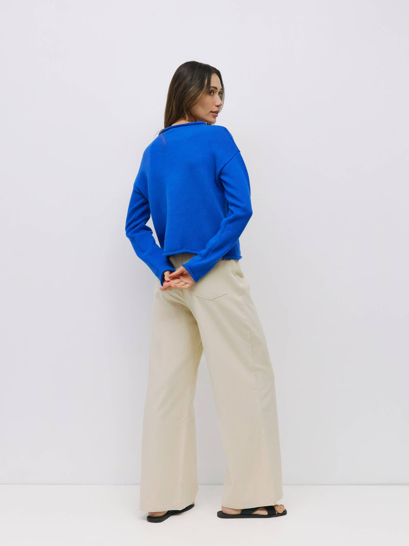 The Marlo Cardigan | Raw Hem Button-Down Cardigan - Blue