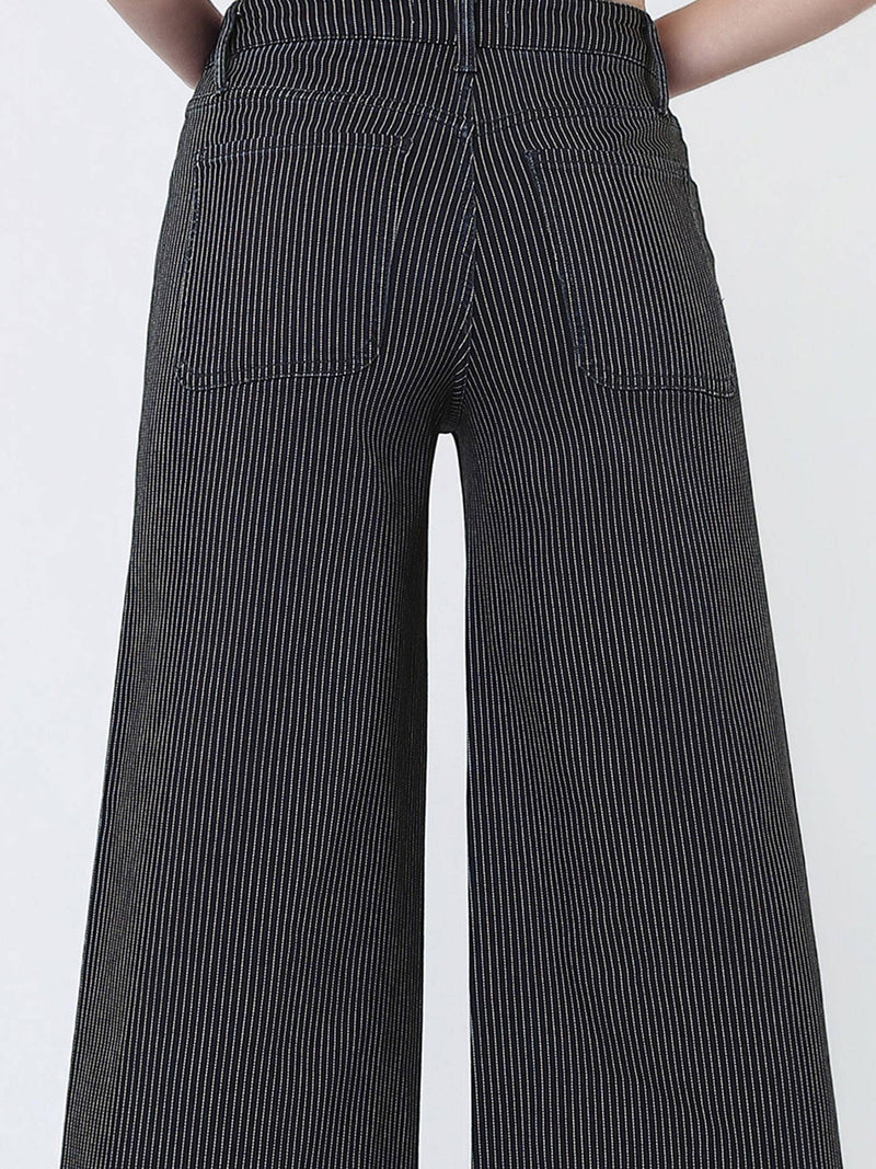 High Rise Wide Leg Jeans - Striped