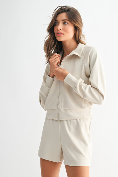 Sand Wash Rib Zip Jacket - Natural