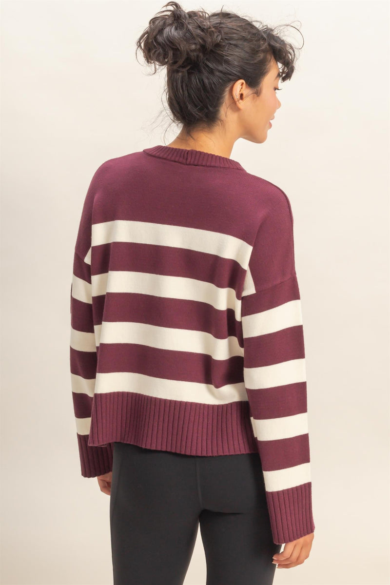 Striped Sweater - Dark Cherry & Cream