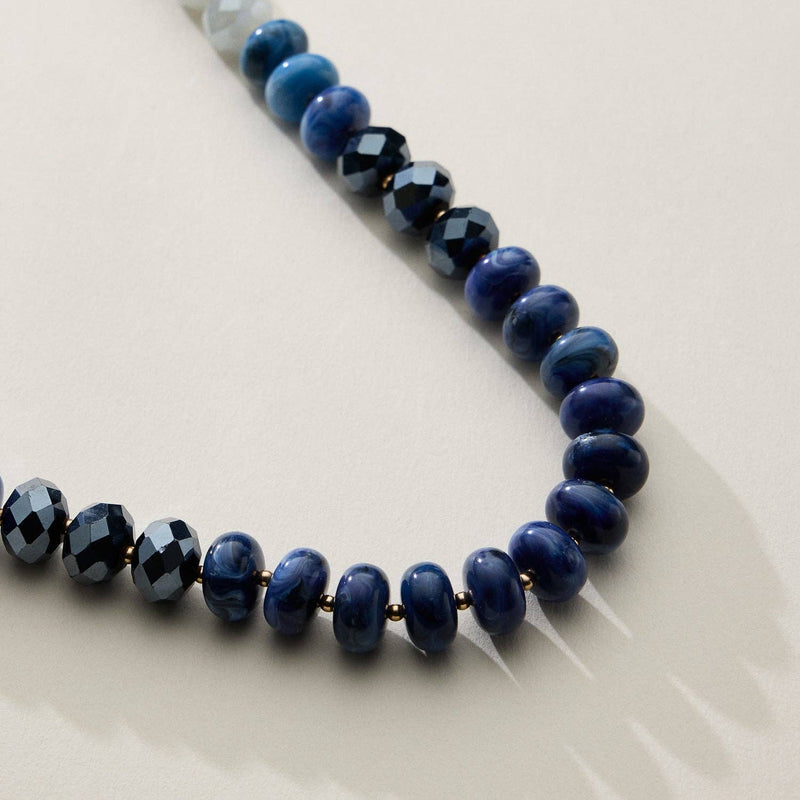 Adjustable Length Mixed Bead Short Necklace - Blue