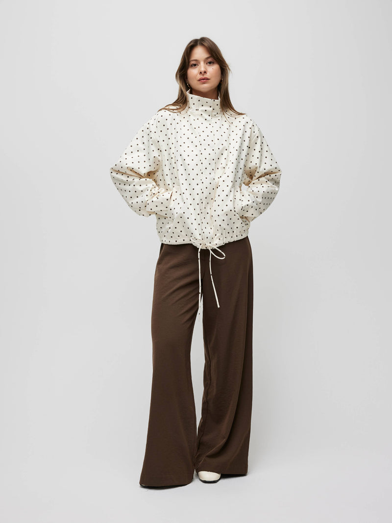 The Sienna Jacket | Polka Dot Turtleneck Bomber Jacket - Cream & Brown