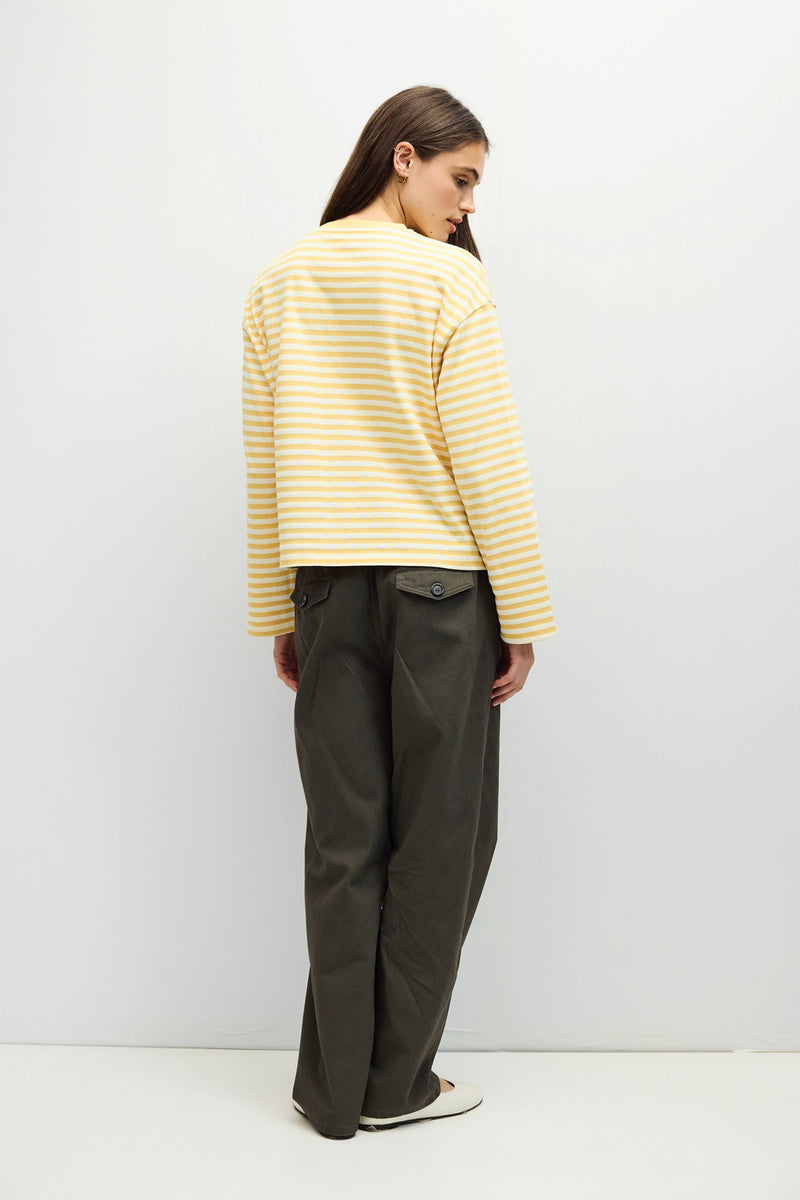 The Jessie Top | Striped Long Sleeve T-Shirt - Yellow & Ivory