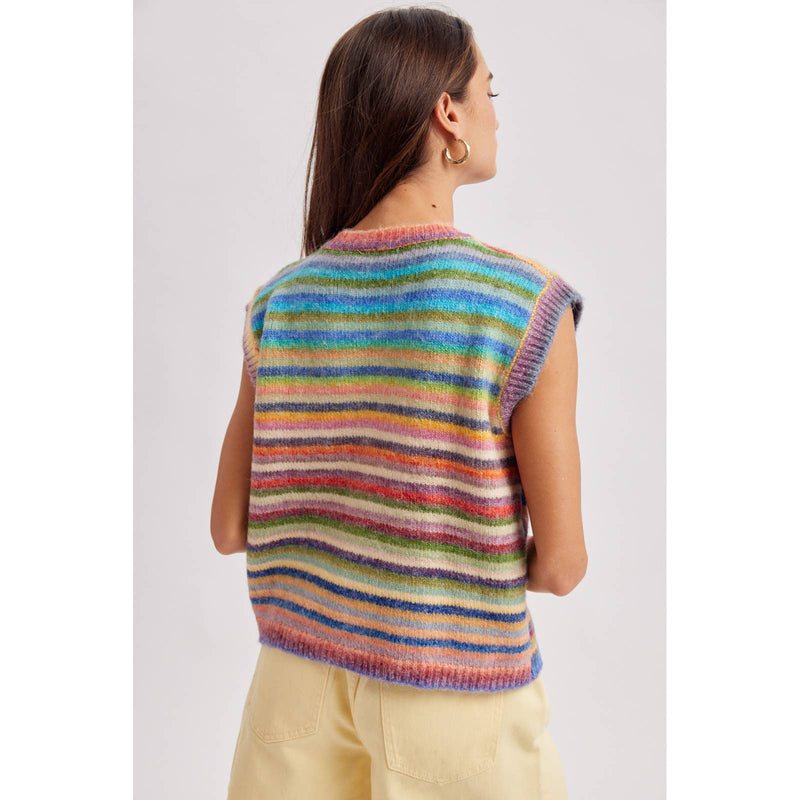 Rainbow Stripe Sweater Vest - Sky/Purple