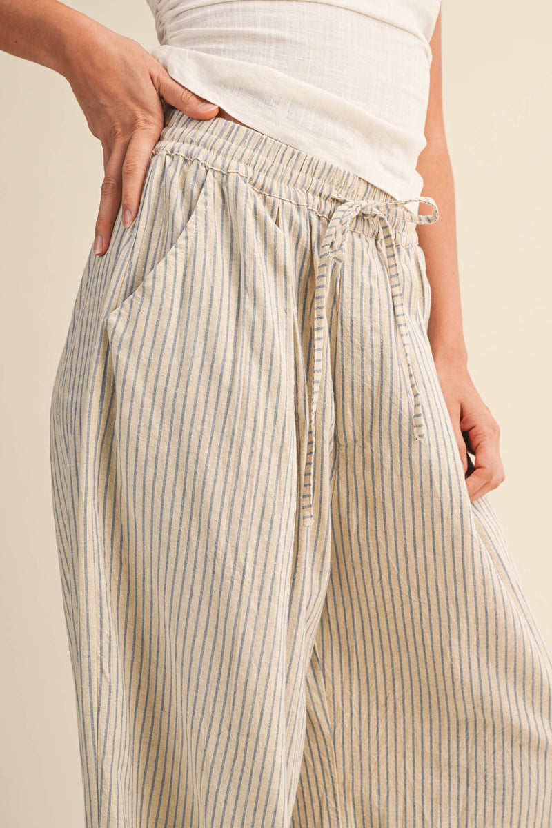 Stripe Balloon Pants - Ecru & Light Blue