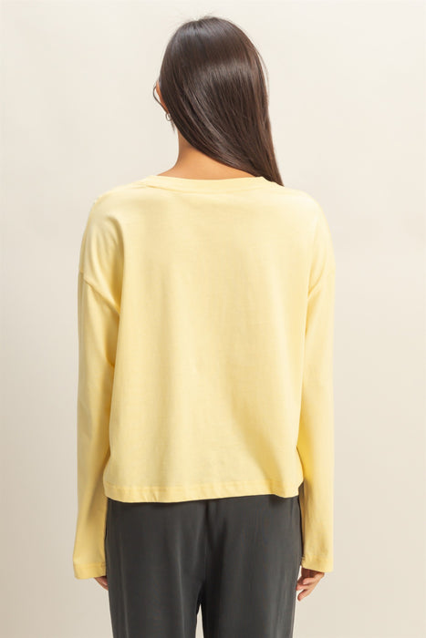 Wide Long Sleeve T-Shirt - Creamy Yellow