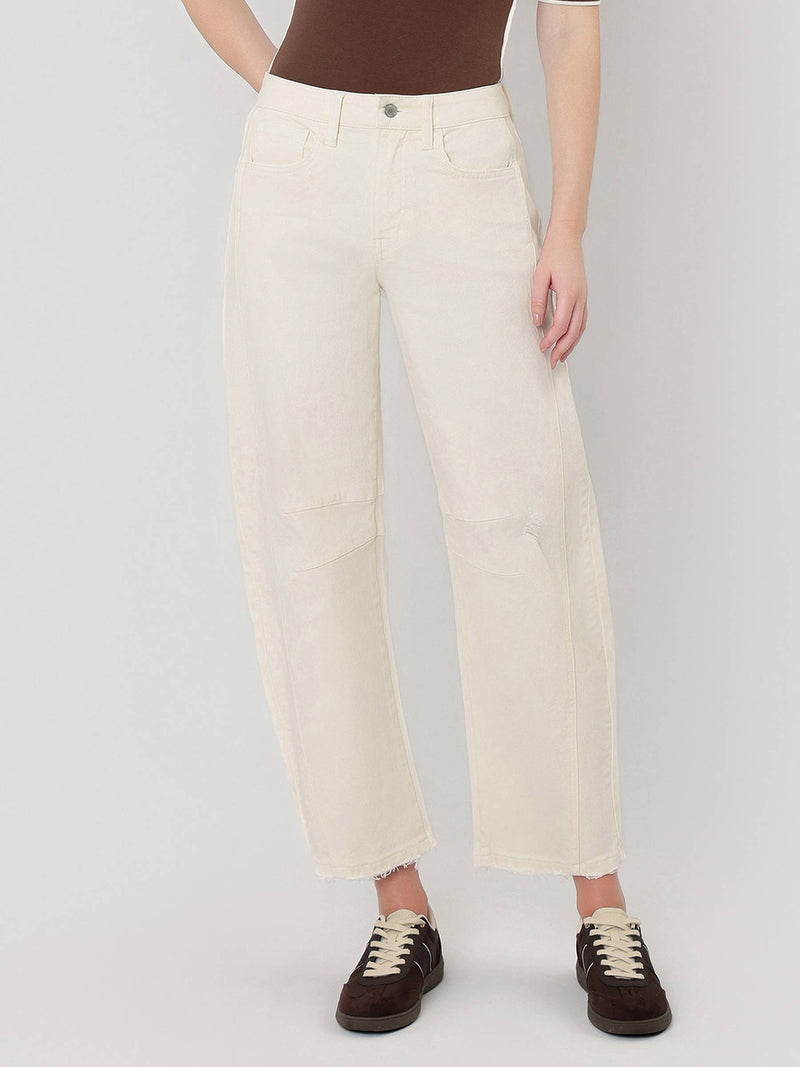 High Rise Barrel Jeans - Ecru