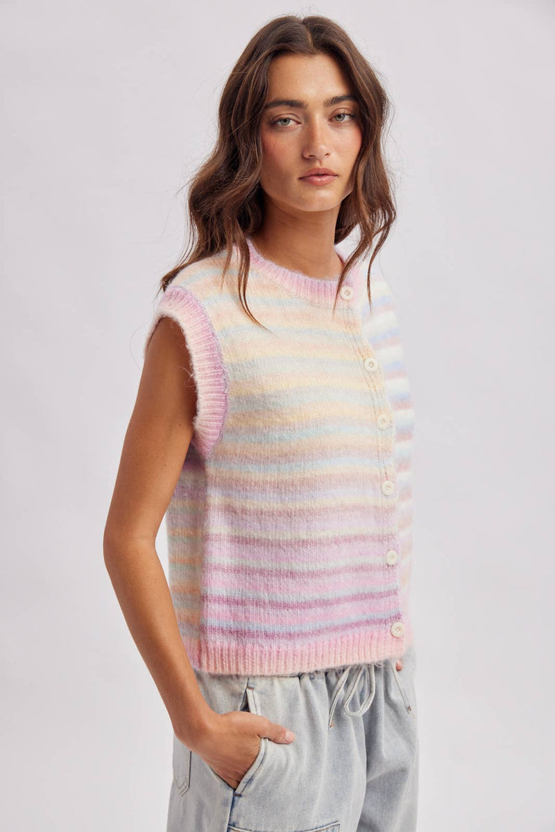 Rainbow Stripe Sweater Vest - Bubblegum/Mint