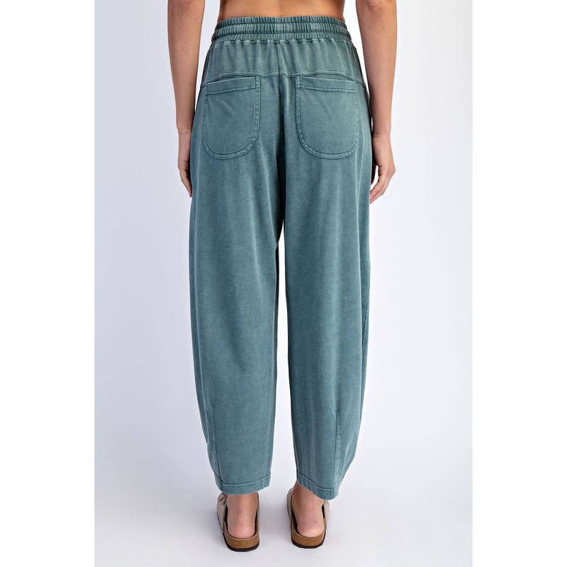 Mineral Washed Cotton Barrel Pants - Jungle