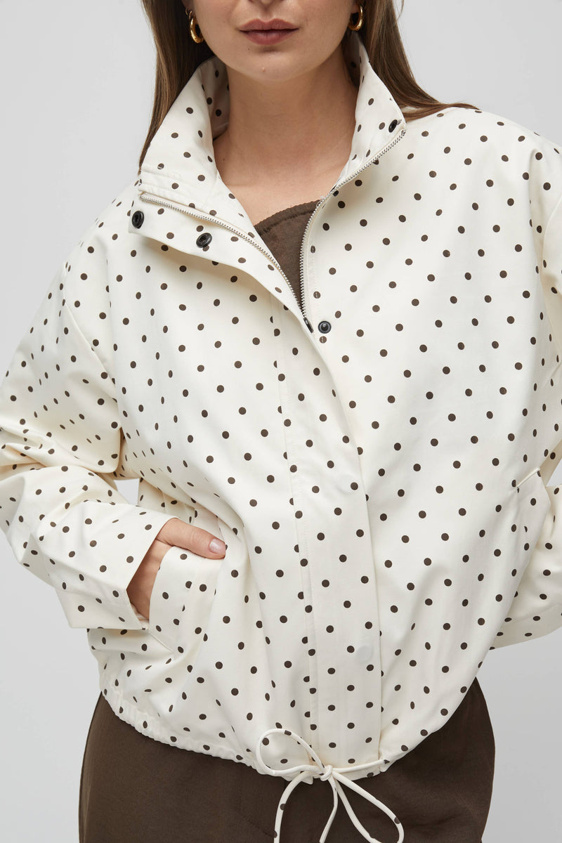 The Sienna Jacket | Polka Dot Turtleneck Bomber Jacket - Cream & Brown