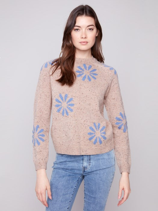 Neps Yarn Raglan Mock Neck Sweater - Nutmeg
